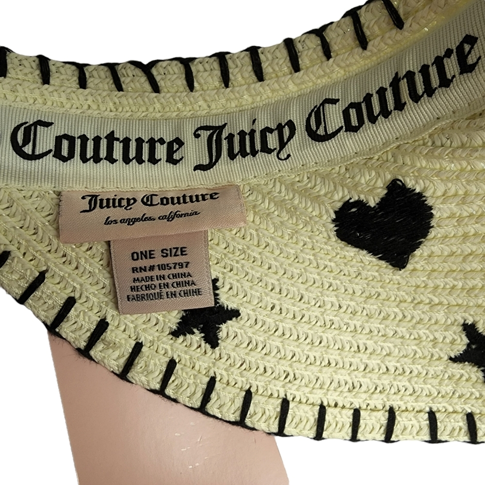 JUICY COUTURE Straw Sun Visor Embroidered Logo Y2K Tennis Beach Vacation Hat - Picture 5 of 10
